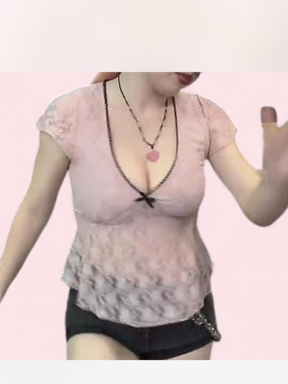 V-Neck Lace Cap-Sleeve Blouse in Dusty Pink